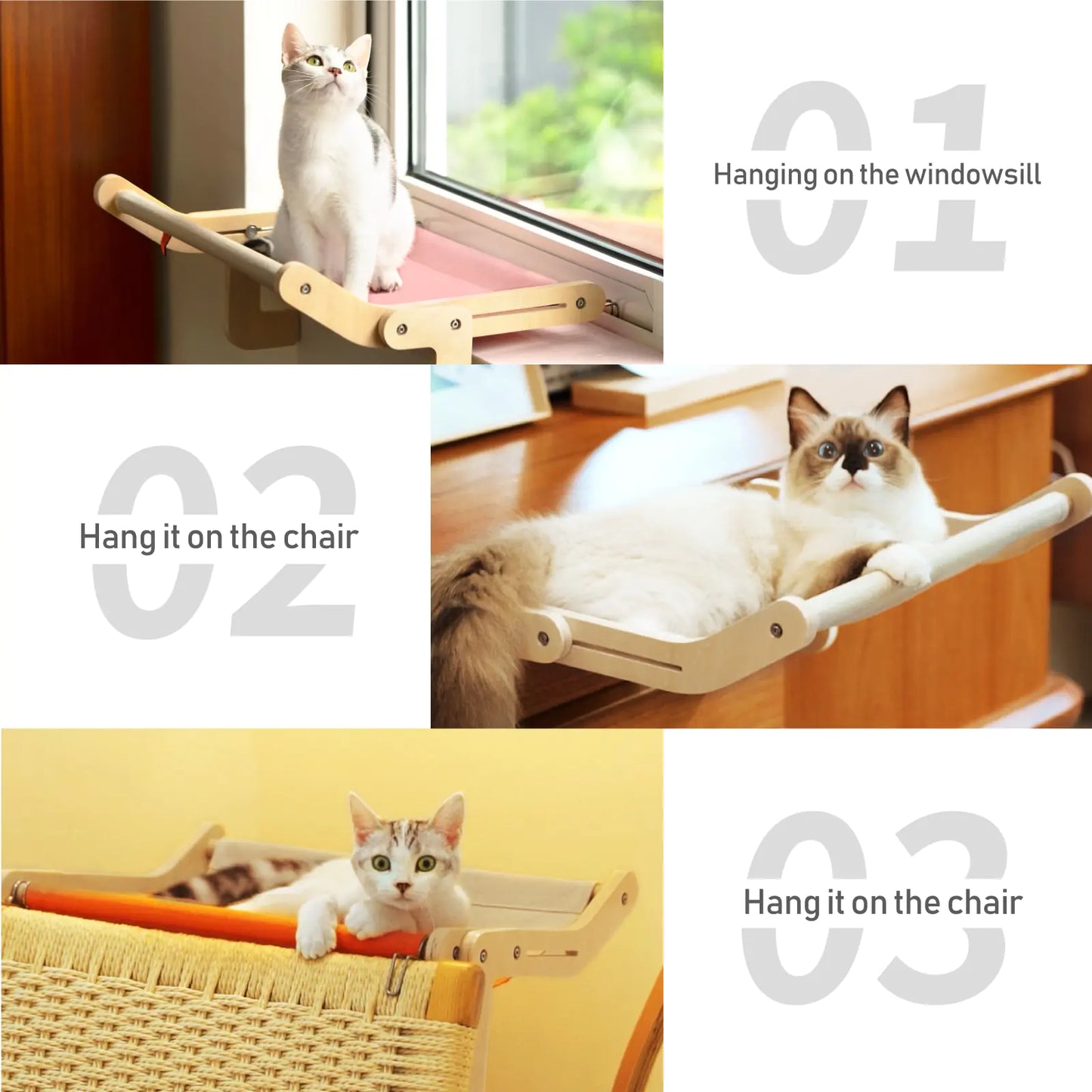 Mewoofun Sturdy Cat Window Perch Wooden Assembly Hanging Bed Cotton Canvas Easy Washable Multi-Ply Plywood Hot Selling Hammock